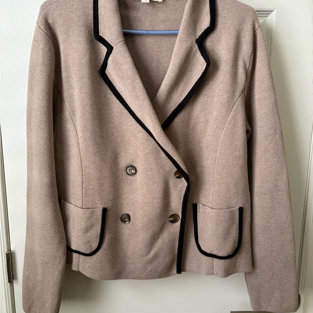 LOFT Tan Blazer with Black Trim